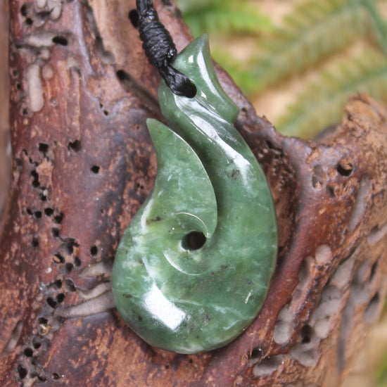 Hei Matau or Fish Hook carved from Hapopo Pounamu - NZ Greenstone