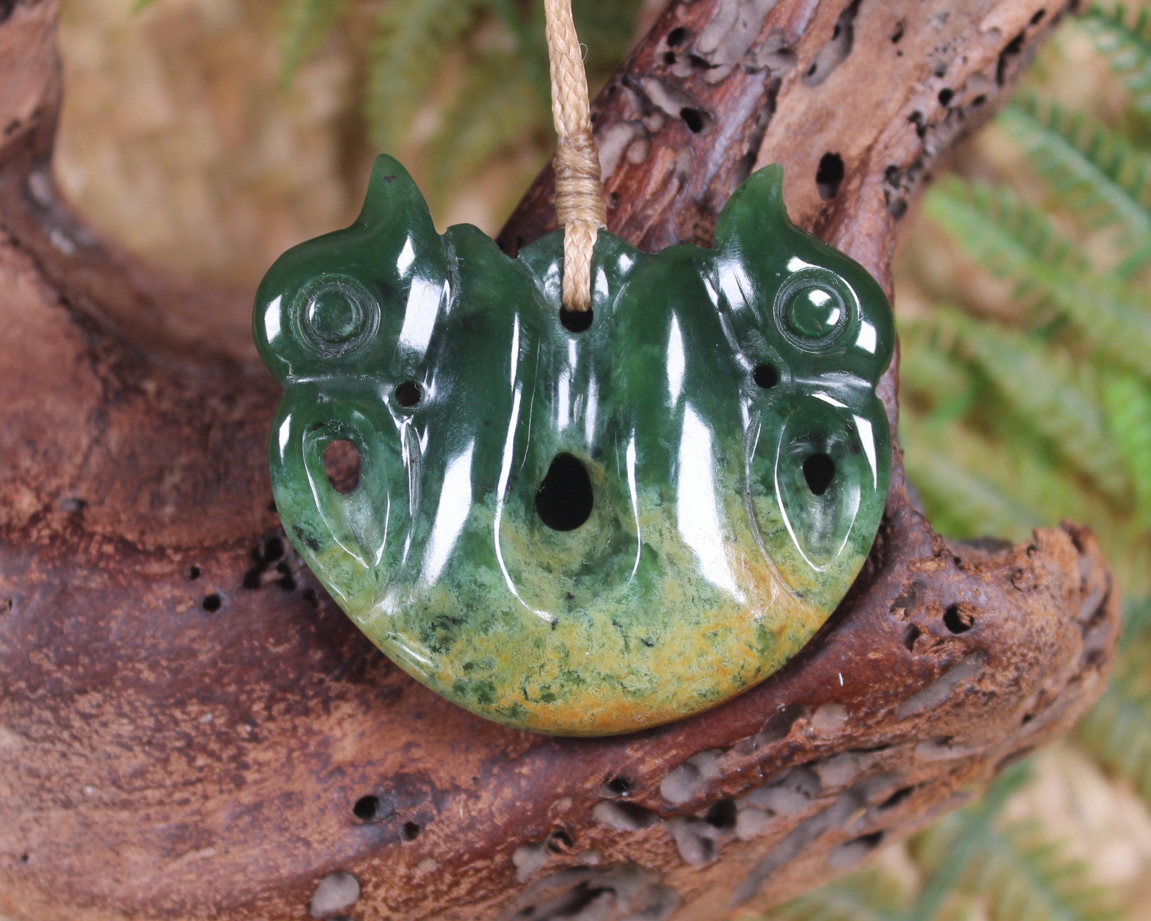 Pekapeka Pendant carved from Flower Jade Pounamu - NZ Greenstone