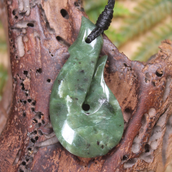 Hei Matau or Fish Hook carved from Hapopo Pounamu - NZ Greenstone
