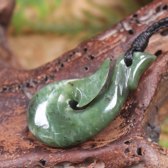 Hei Matau or Fish Hook carved from Hapopo Pounamu - NZ Greenstone