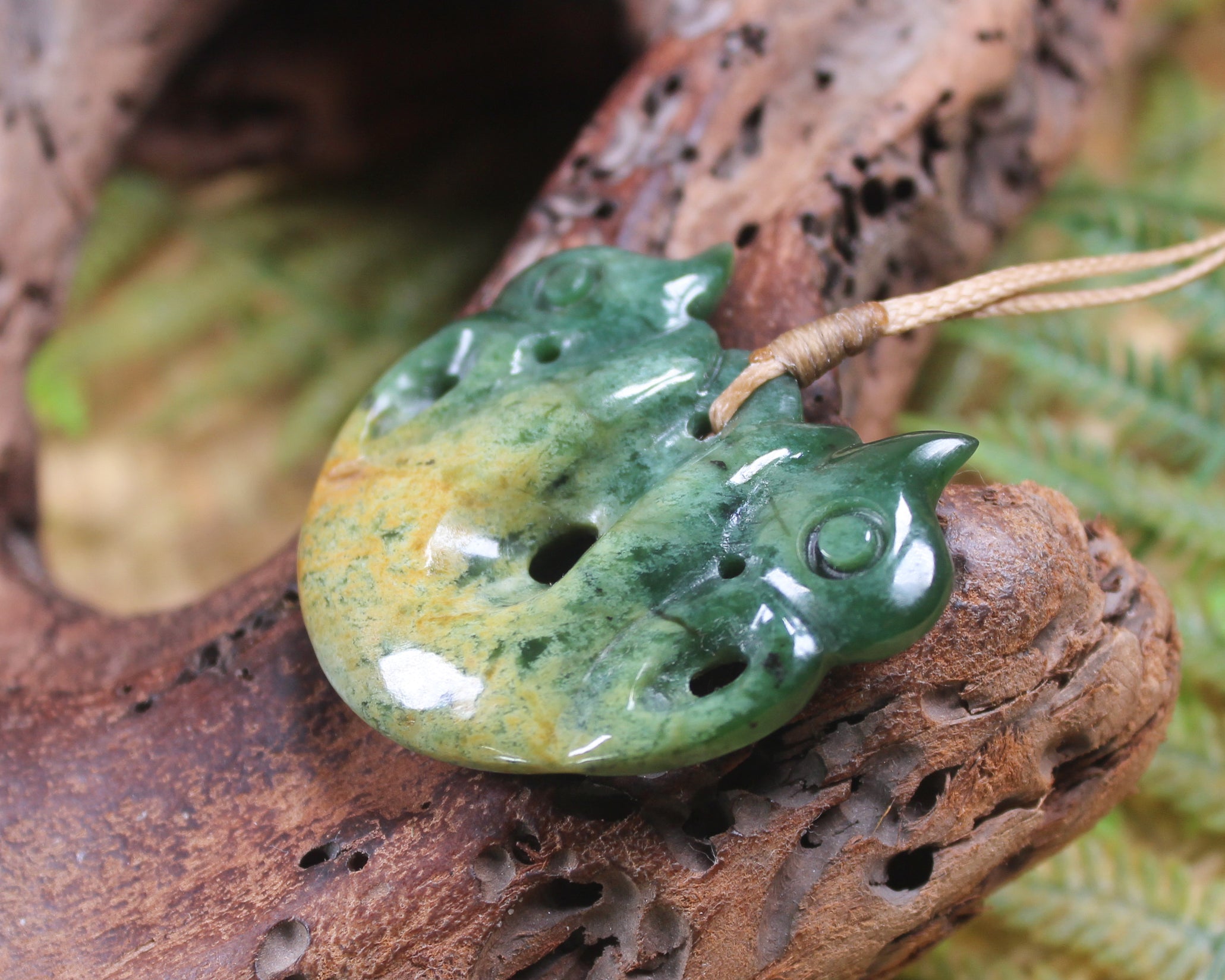 Pekapeka Pendant carved from Flower Jade Pounamu - NZ Greenstone