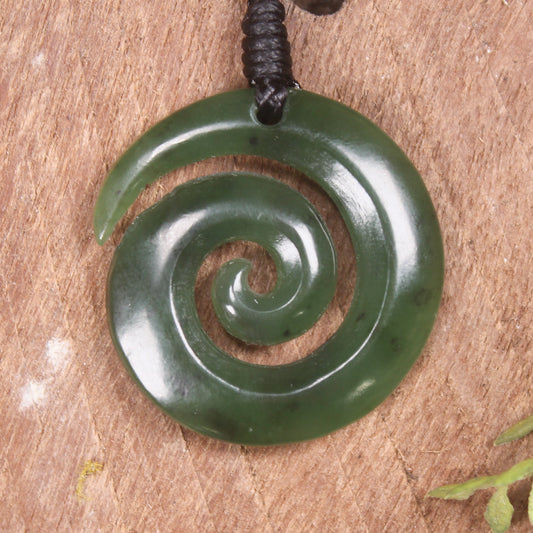 NZ Greenstone Small Koru Pendant (BH742) Kawakawa Pounamu