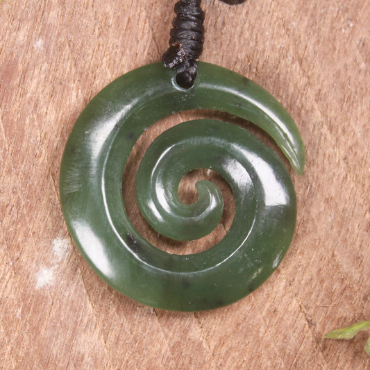 NZ Greenstone Small Koru Pendant (BH742) Kawakawa Pounamu
