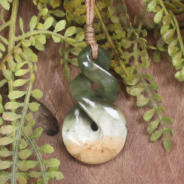 Twist or Pikorua carved from Flower Jade Pounamu - NZ Greenstone