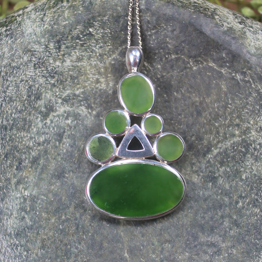 Hapopo Pounamu pendant set in Sterling Silver - NZ Greenstone