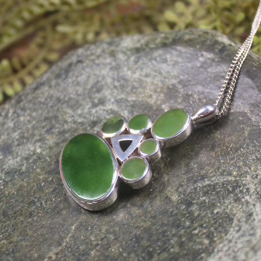 Hapopo Pounamu pendant set in Sterling Silver - NZ Greenstone
