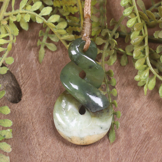 Twist or Pikorua carved from Flower Jade Pounamu - NZ Greenstone