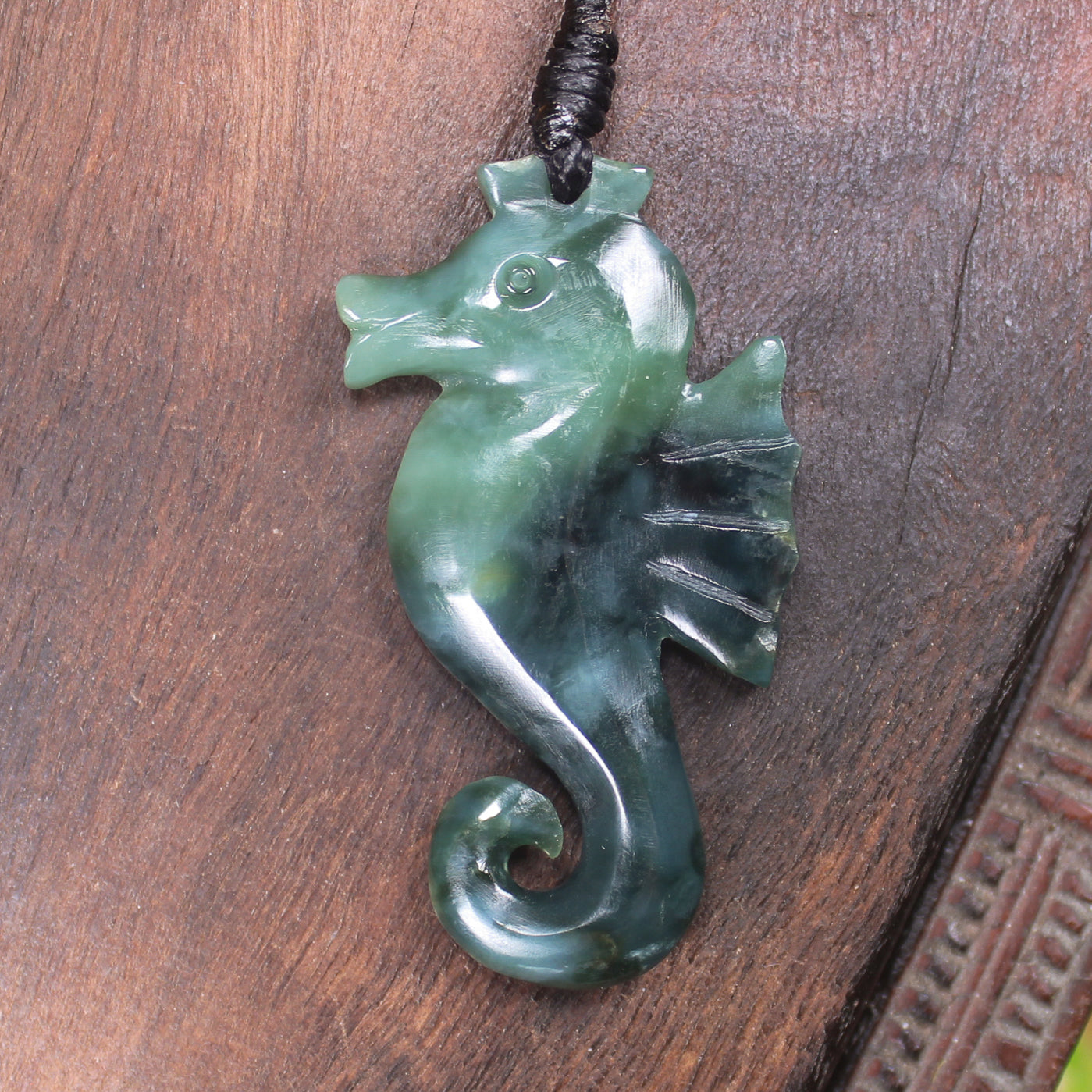 Seahorse carved from Inanga Pounamu - NZ Greenstone