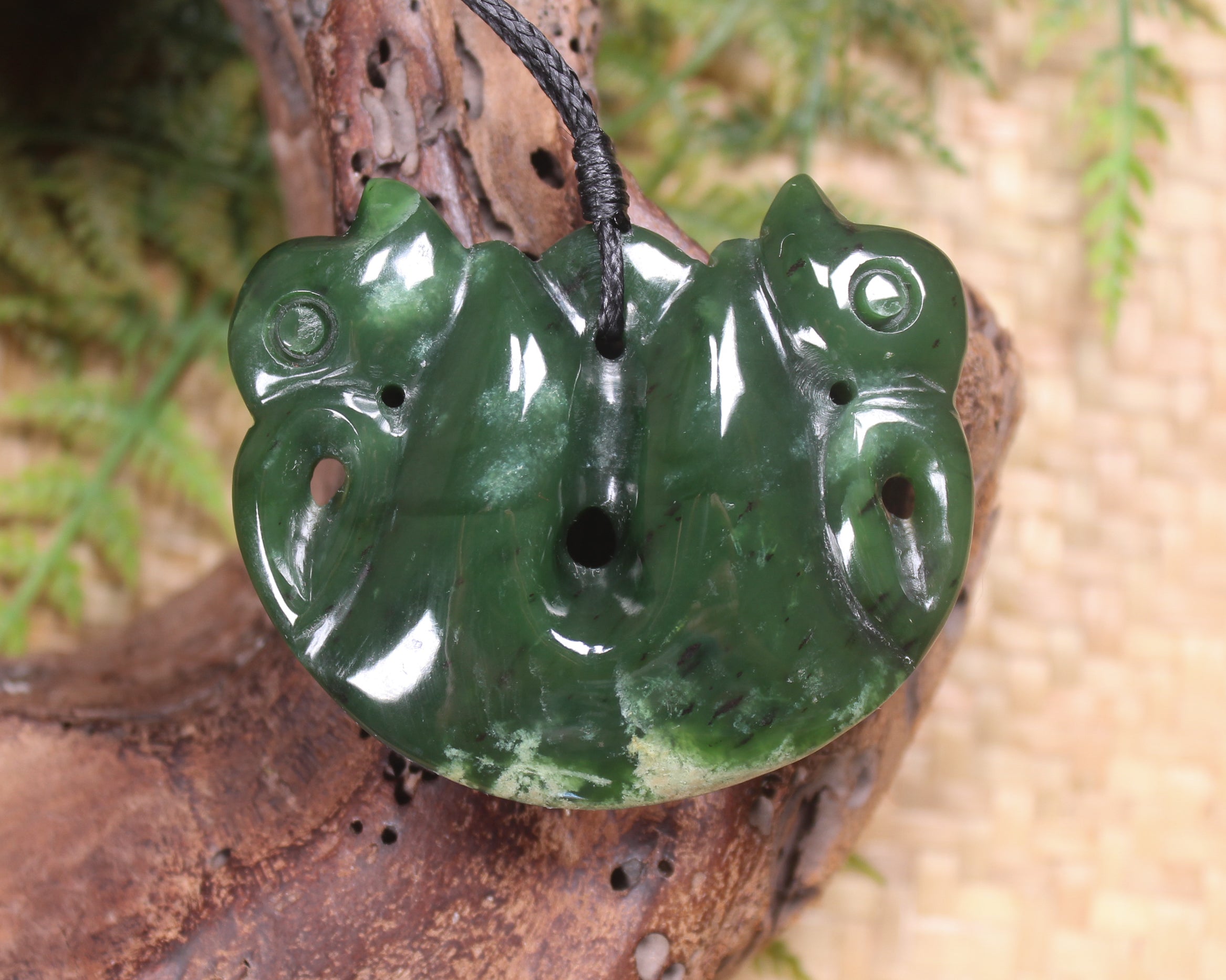 Pekapeka Pendant carved from Flower Jade Pounamu - NZ Greenstone