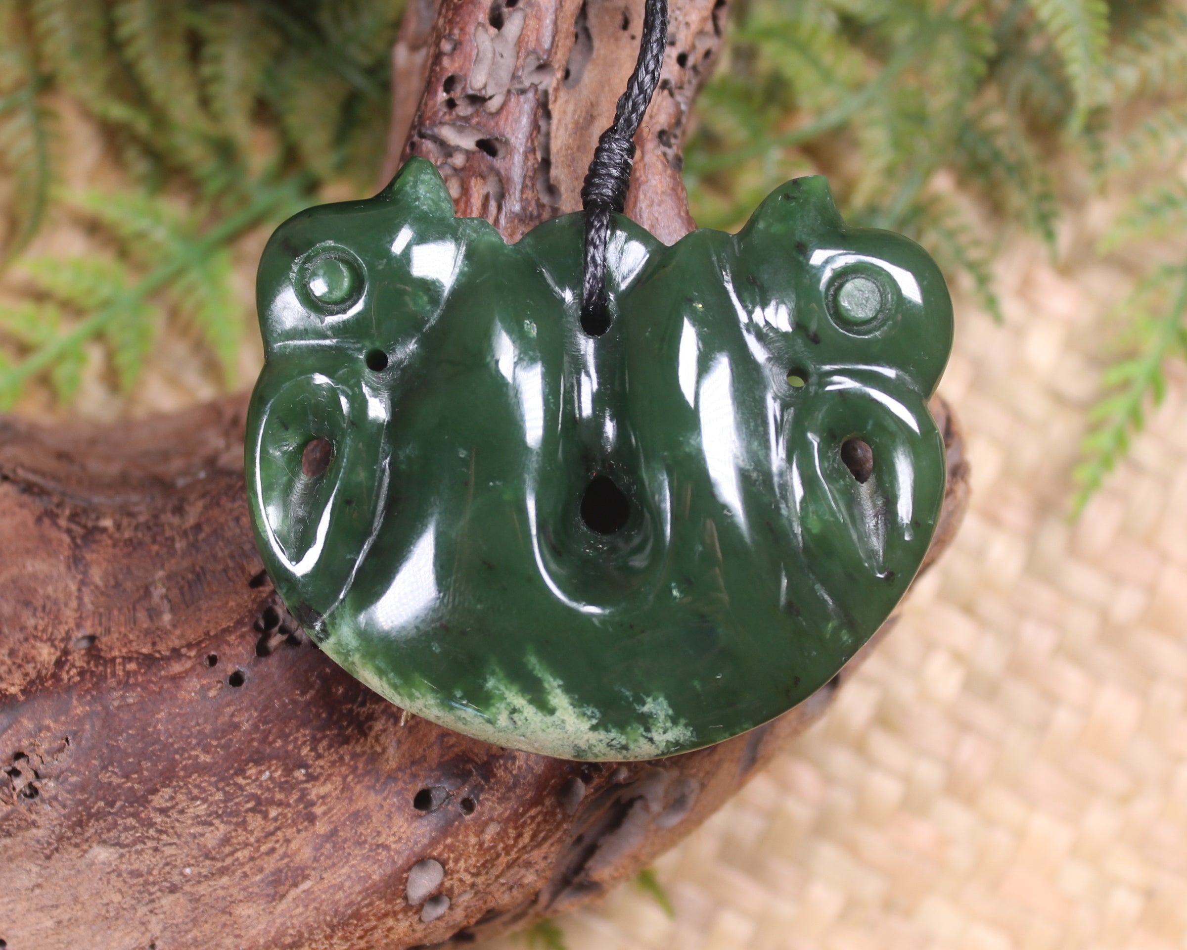 Pekapeka Pendant carved from Flower Jade Pounamu - NZ Greenstone