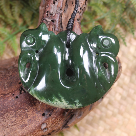 Pekapeka Pendant carved from Flower Jade Pounamu - NZ Greenstone