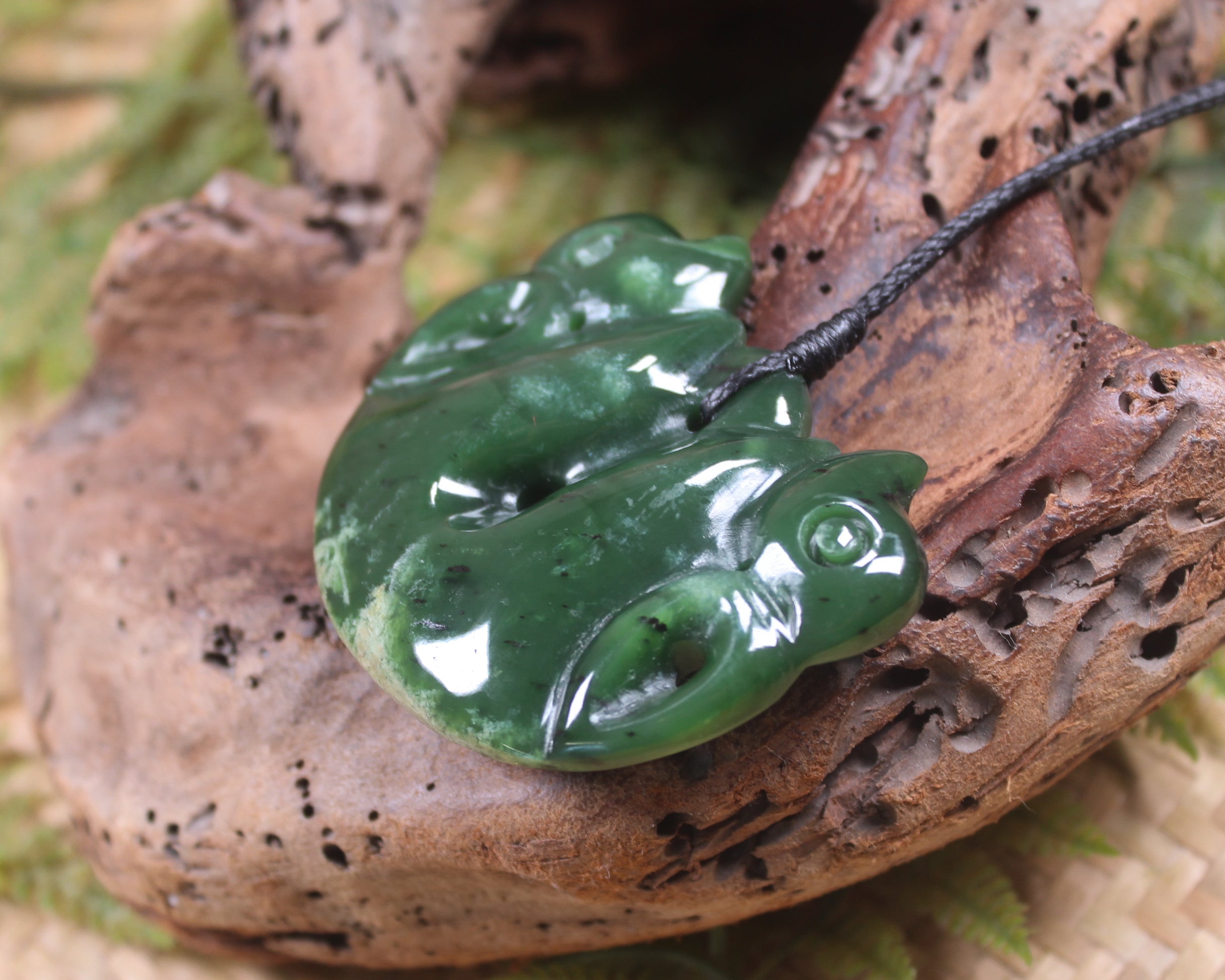 Pekapeka Pendant carved from Flower Jade Pounamu - NZ Greenstone