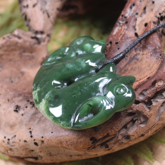 Pekapeka Pendant carved from Flower Jade Pounamu - NZ Greenstone