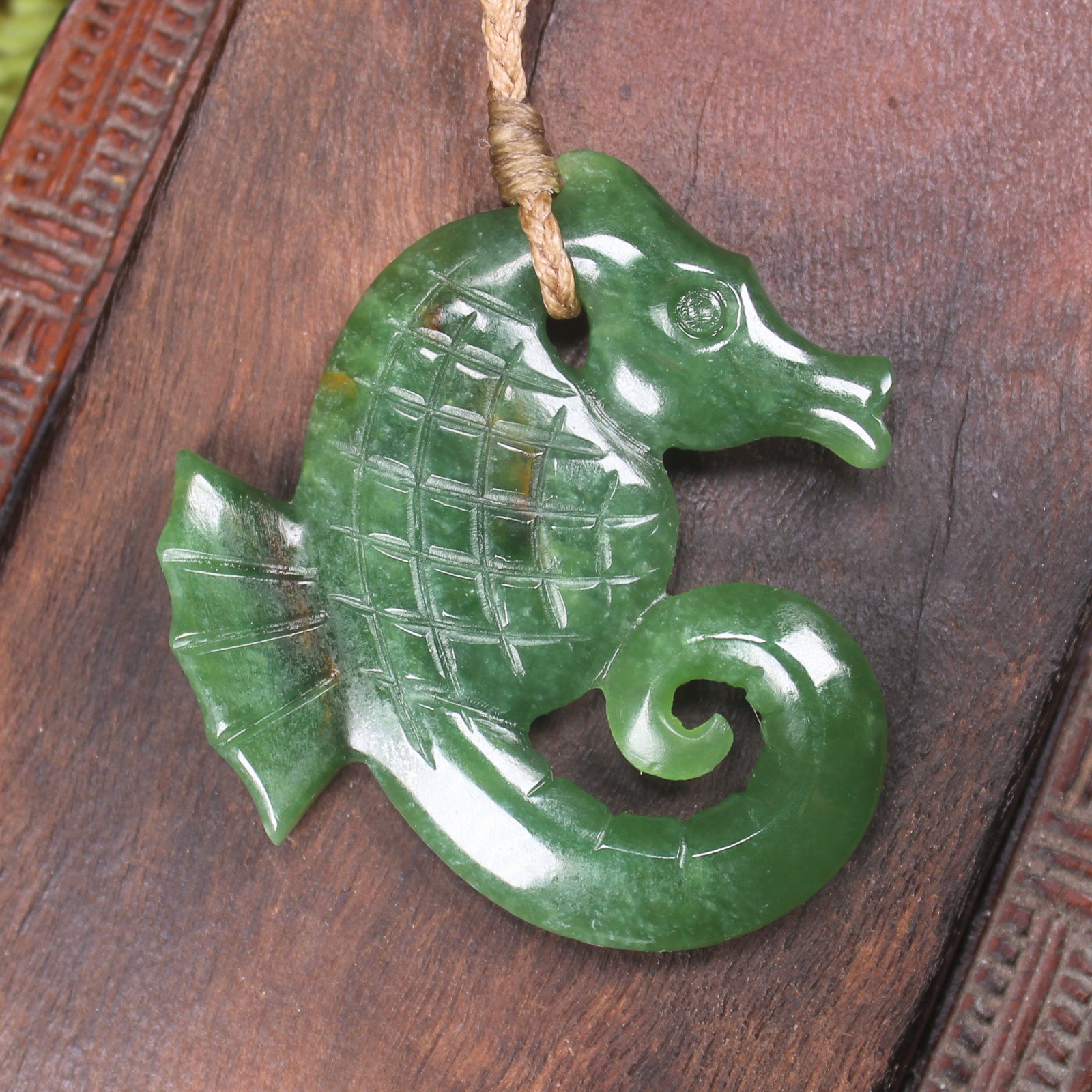Seahorse carved from Kawakawa Pounamu - NZ Greenstone