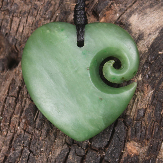 Koru Heart pendant carved from Hapopo Pounamu - NZ Greenstone