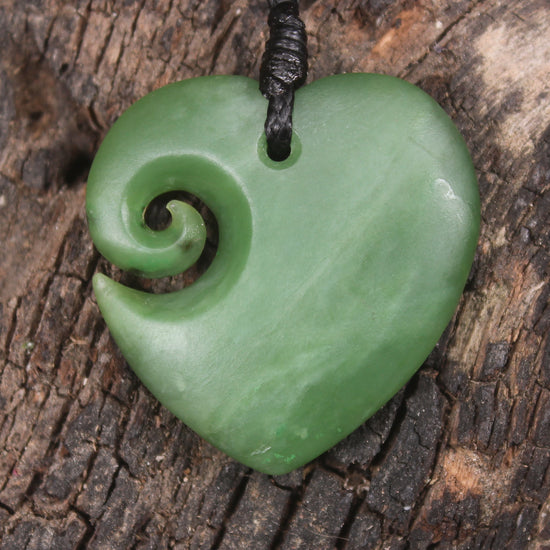Koru Heart pendant carved from Hapopo Pounamu - NZ Greenstone