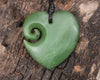 Koru Heart pendant carved from Hapopo Pounamu - NZ Greenstone