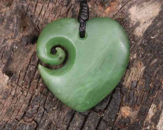 Koru Heart pendant carved from Hapopo Pounamu - NZ Greenstone