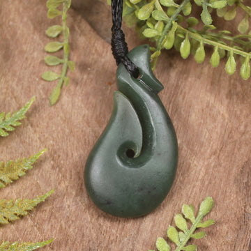 Hei Matau or Fish Hook carved from Kawakawa Pounamu - NZ Greenstone