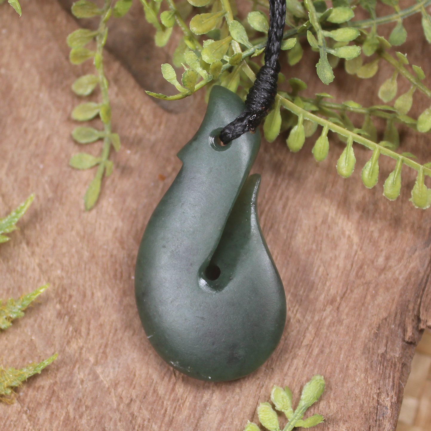 Hei Matau or Fish Hook carved from Kawakawa Pounamu - NZ Greenstone