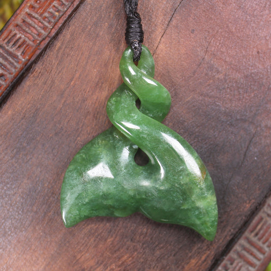 Whale Tail Pendant carved from Kawakawa Pounamu - NZ Greenstone