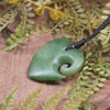 Heart with Koru carved from Hapopo Pounamu - NZ Greenstone