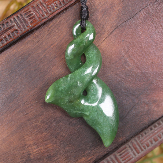 NZ Greenstone Medium Whale Tail Pendant (BP749) Kawakawa Pounamu