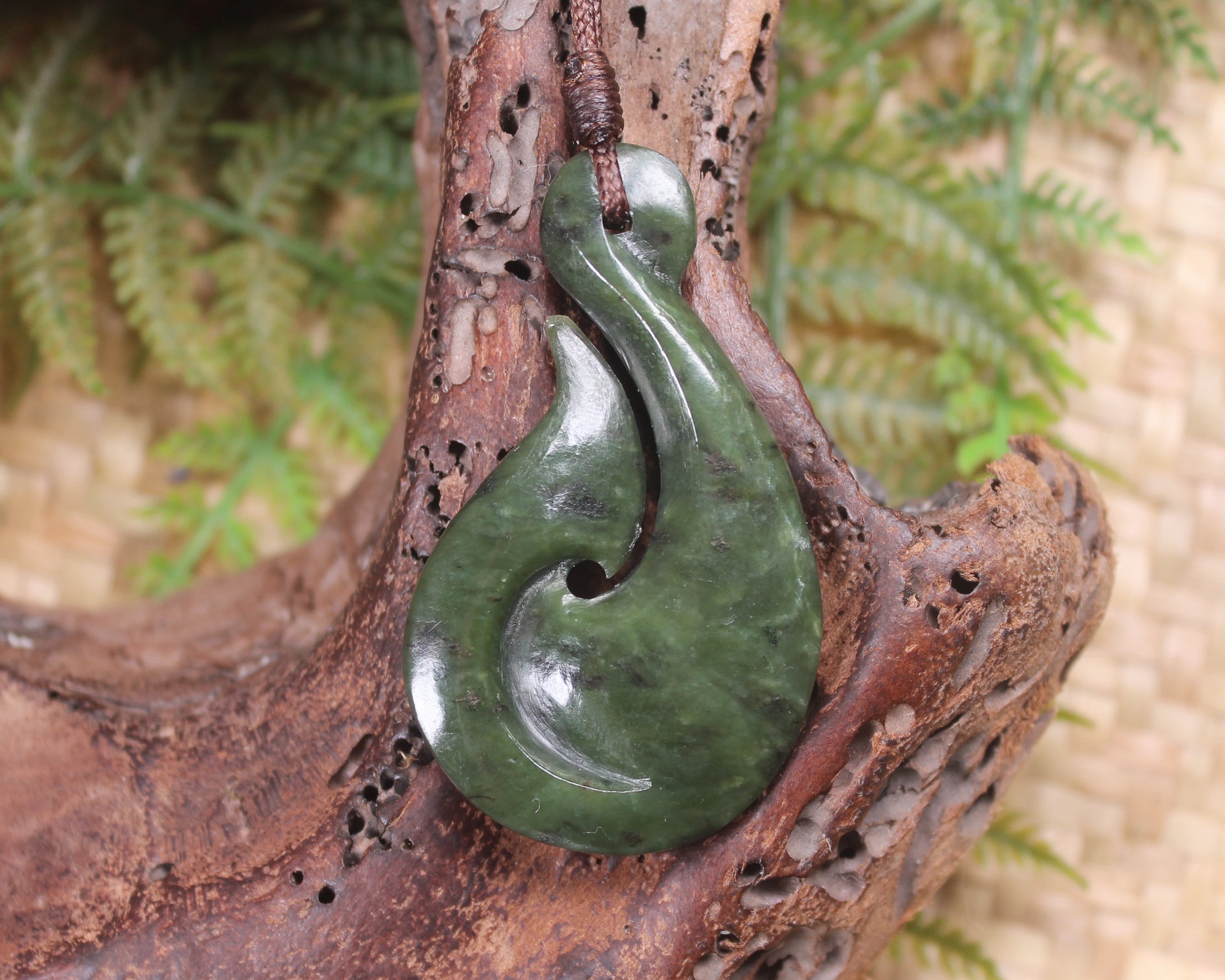 Hei Matau carved from Rimu Pounamu - NZ Greenstone