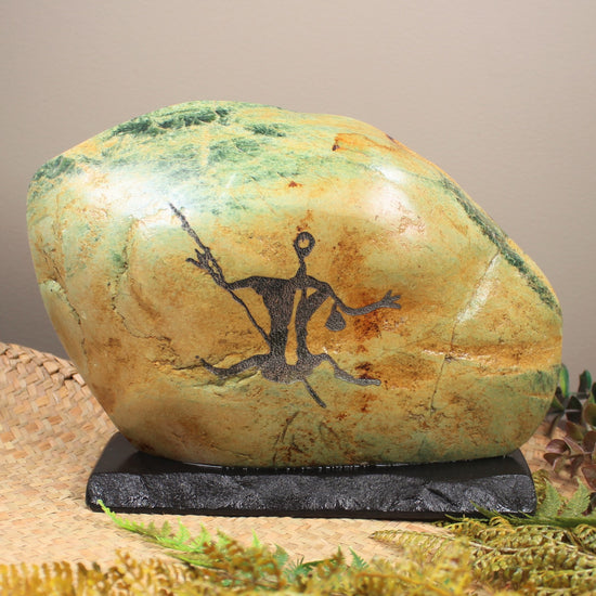 Flower Jade Pounamu Sculpture with Rock Art - NZ Greenstone