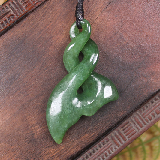 NZ Greenstone Medium Whale Tail Pendant (BP749) Kawakawa Pounamu