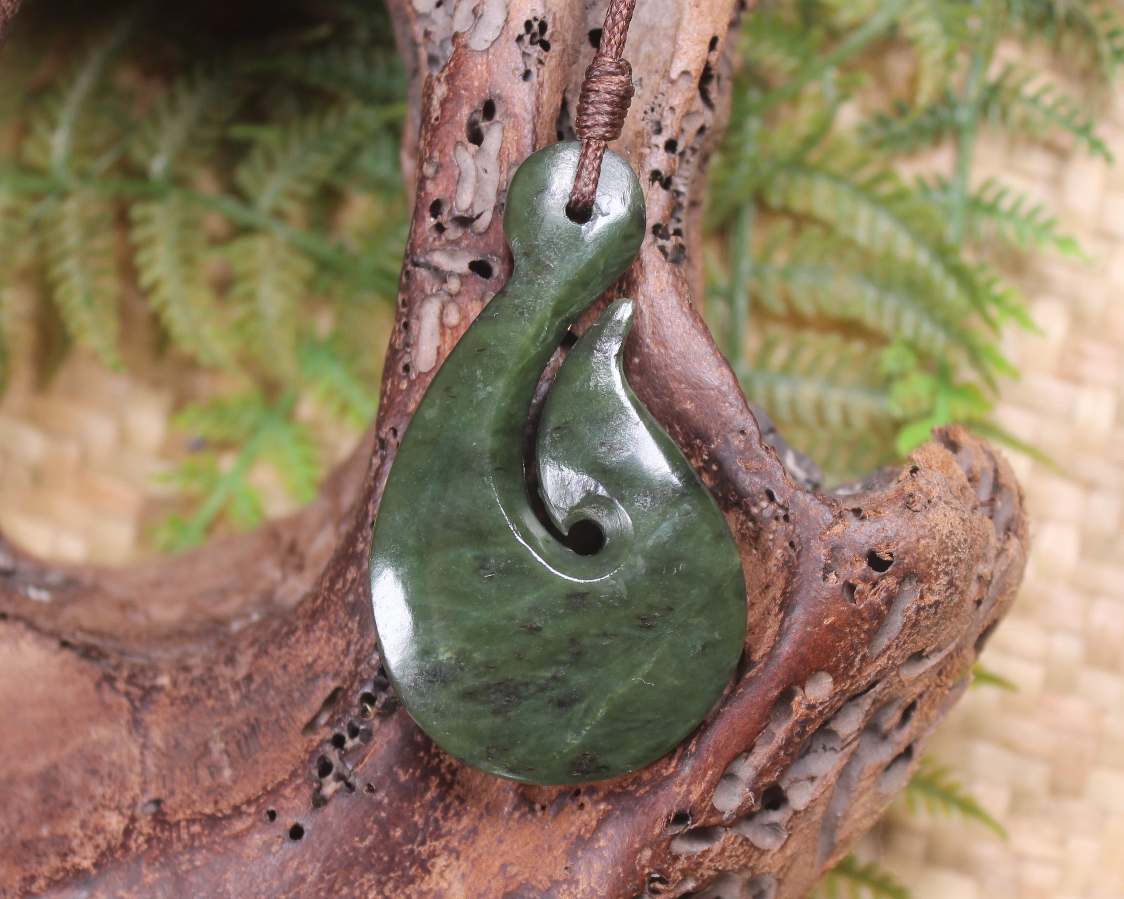 Hei Matau carved from Rimu Pounamu - NZ Greenstone