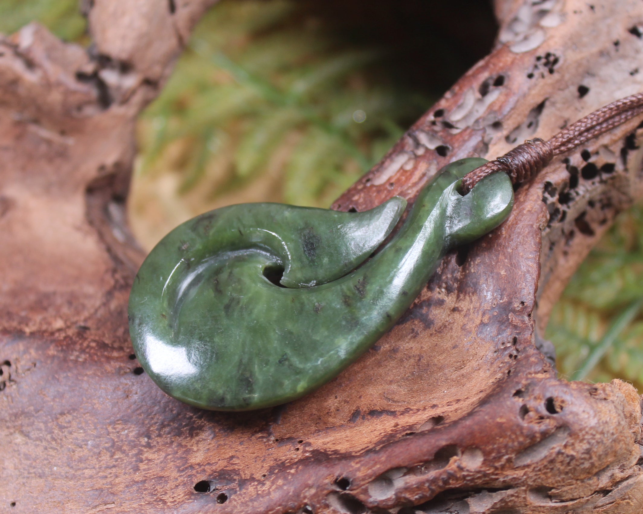 Hei Matau carved from Rimu Pounamu - NZ Greenstone