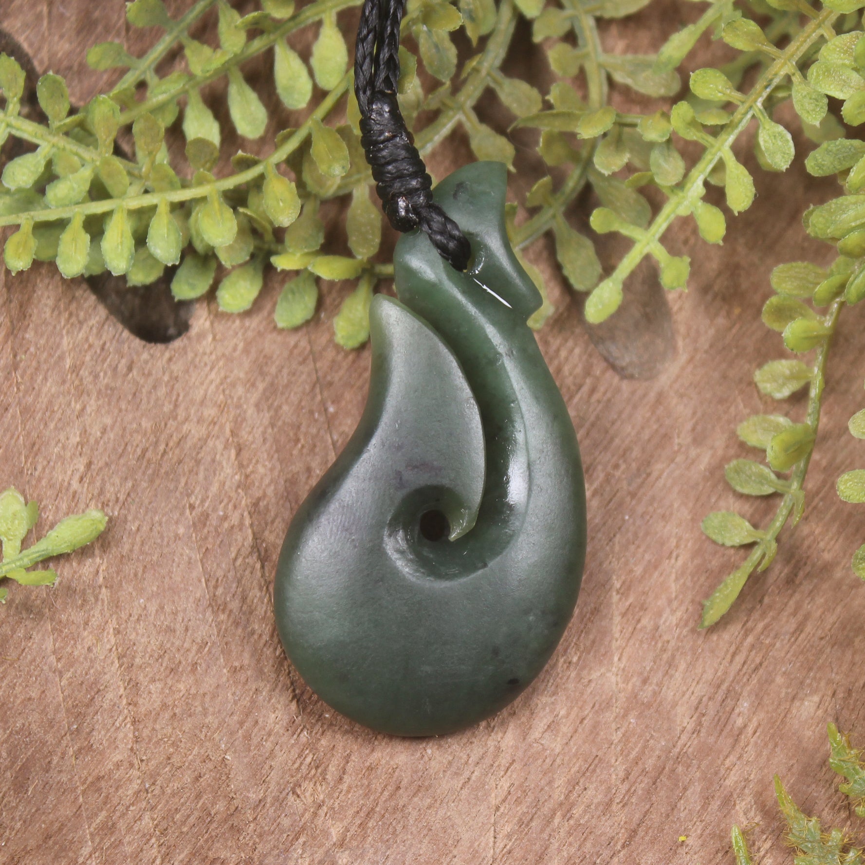Hei Matau or Fish Hook carved from Hapopo Pounamu - NZ Greenstone
