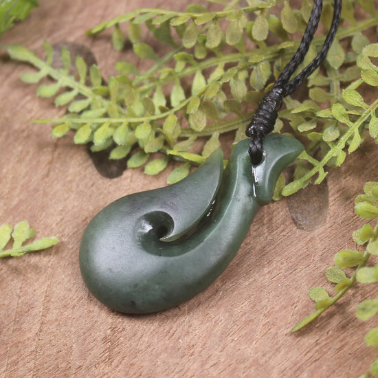 Hei Matau or Fish Hook carved from Hapopo Pounamu - NZ Greenstone
