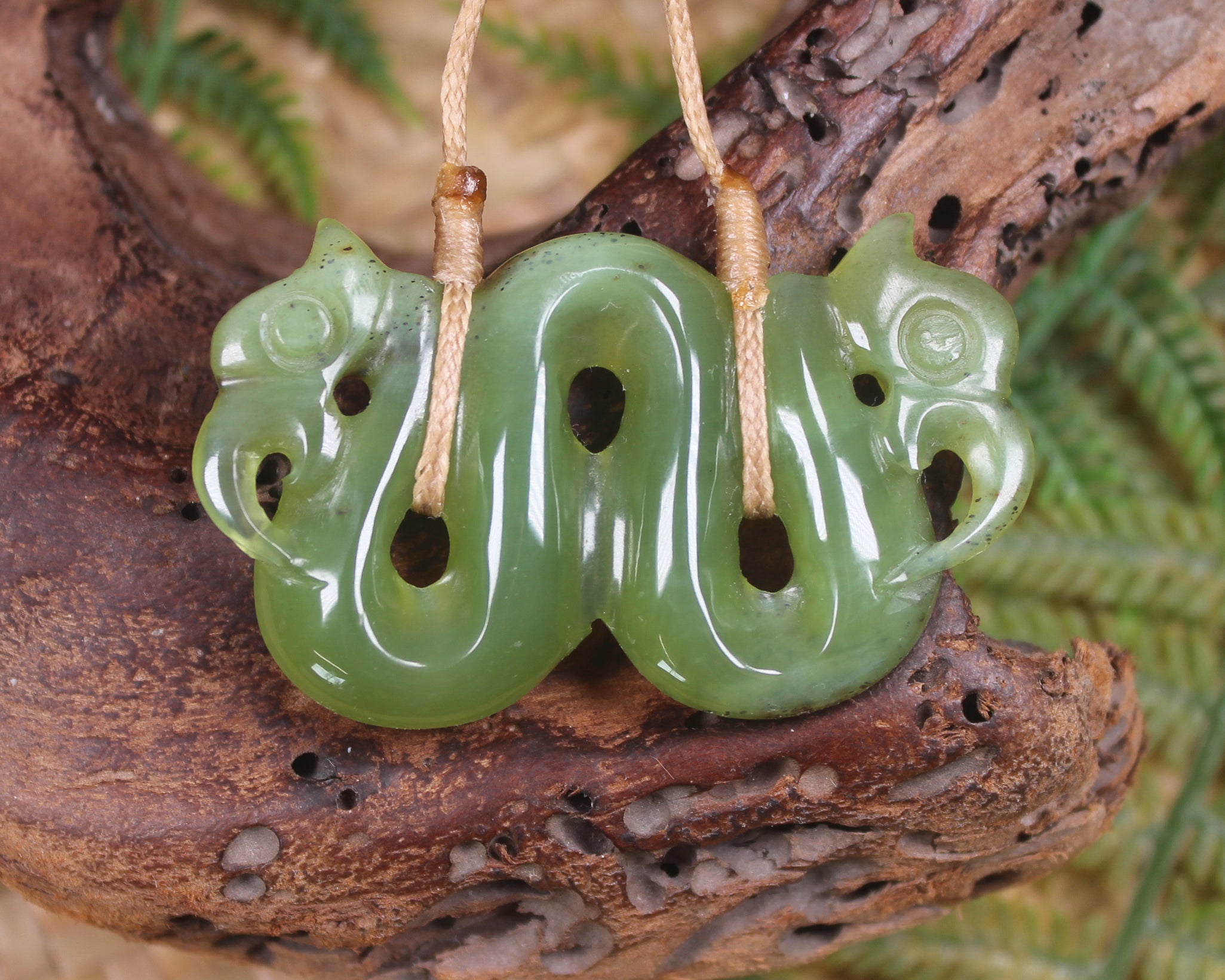 Pekapeka Pendant carved from Tangiwai Pounamu - NZ Greenstone