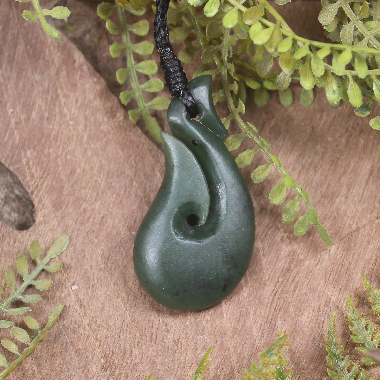 Hei Matau or Fish Hook carved from Kawakawa Pounamu - NZ Greenstone