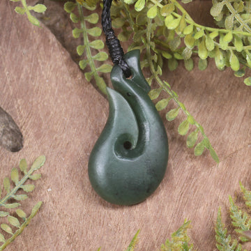 Hei Matau or Fish Hook carved from Kawakawa Pounamu - NZ Greenstone