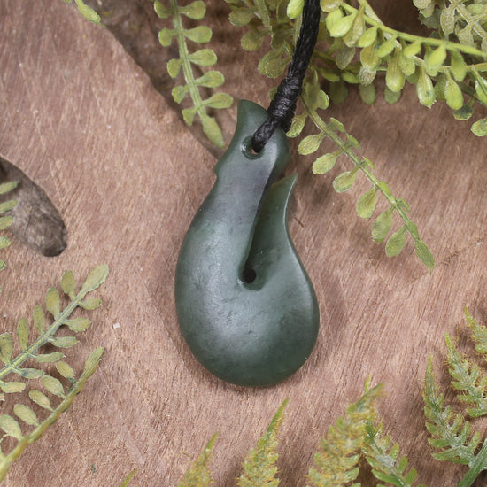 Hei Matau or Fish Hook carved from Kawakawa Pounamu - NZ Greenstone