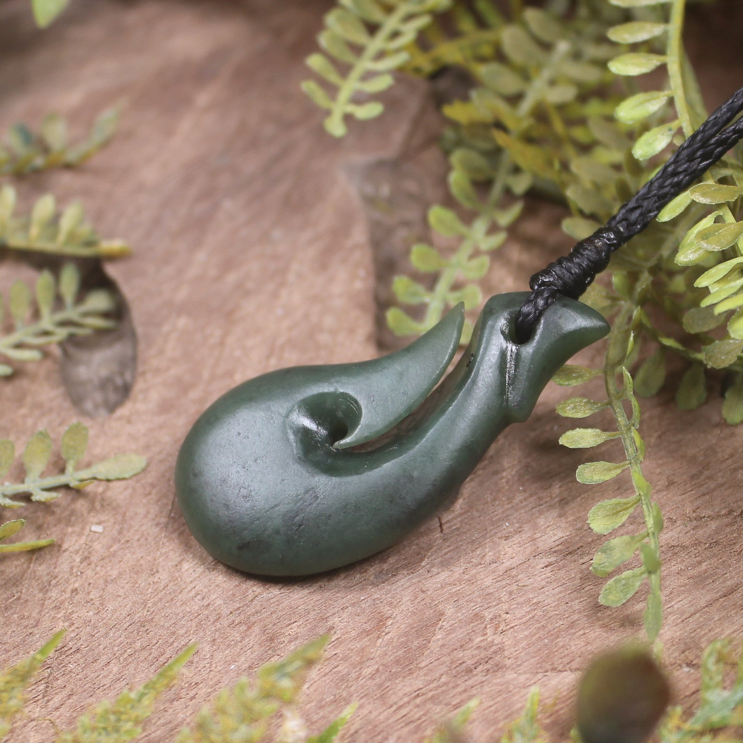 Hei Matau or Fish Hook carved from Kawakawa Pounamu - NZ Greenstone