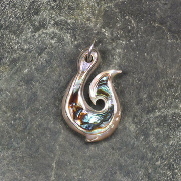 Mother of Pearl and Pāua Shell Small Hei Matau Pendant (BW753)