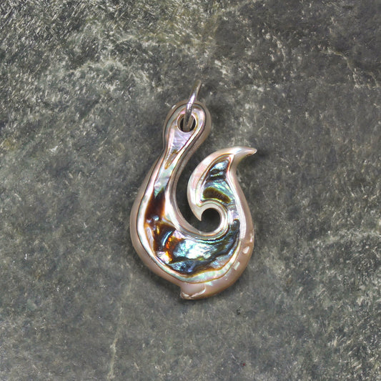 Mother of Pearl and Pāua Shell Small Hei Matau Pendant (BW753)