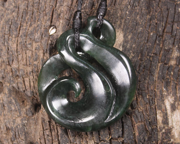 Koru Twist or Pikorua carved from Kawakawa Pounamu - NZ Greenstone