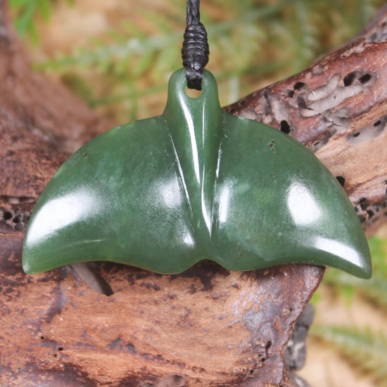 Whale tail carved from Hapopo Pounamu - NZ Greenstone