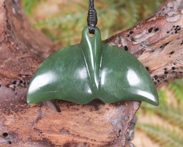 Whale tail carved from Hapopo Pounamu - NZ Greenstone