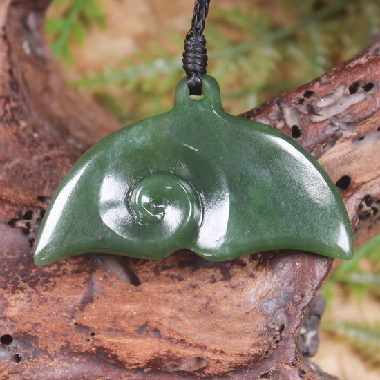 Whale tail carved from Hapopo Pounamu - NZ Greenstone