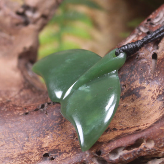 Whale tail carved from Hapopo Pounamu - NZ Greenstone