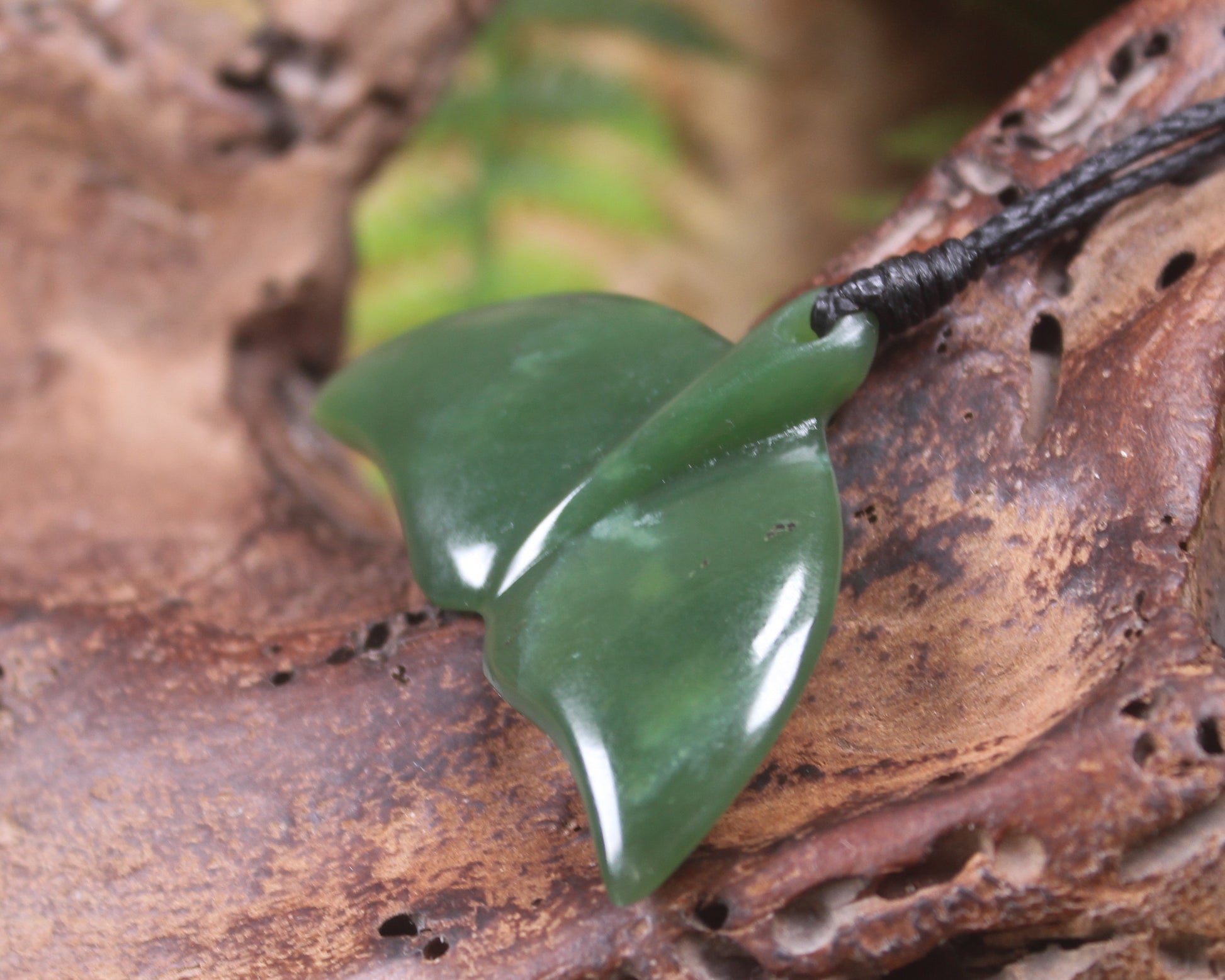 Whale tail carved from Hapopo Pounamu - NZ Greenstone