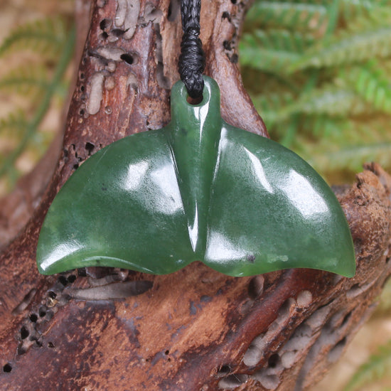 Whale tail carved from Hapopo Pounamu - NZ Greenstone