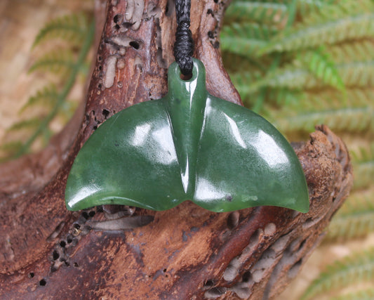 Whale tail carved from Hapopo Pounamu - NZ Greenstone