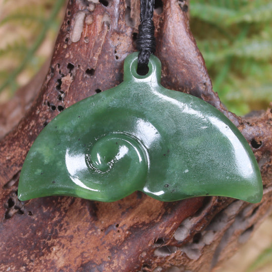 Whale tail carved from Hapopo Pounamu - NZ Greenstone